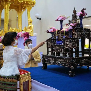  พิธีทำบุญคณะศิลปนาฏดุริยางค์  เนื่องในวาระดิถีขึ้นปีใหม่ พุทธศักราช 2566 และอัญเชิญพระพุทธสิหิงค์  มิ่งมงคล วังหน้าจำลอง ประดิษฐาน ณ บุษบก